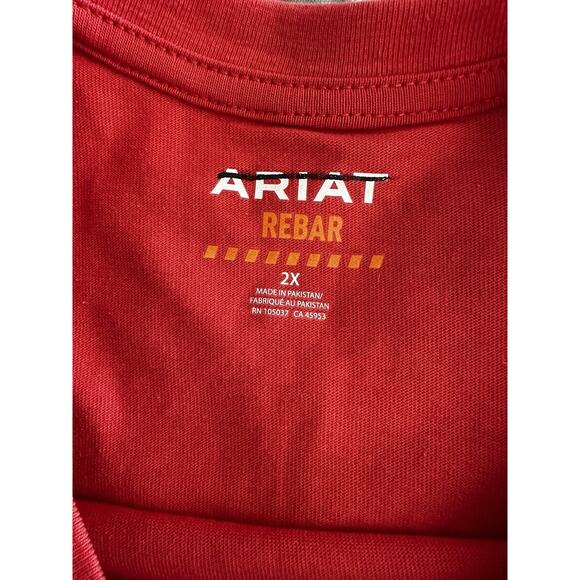 New Ariat Rebar Men's Long Sleeve T-shirt 2XL Red Workwear Blue Logo Tee - Picture 5 of 8